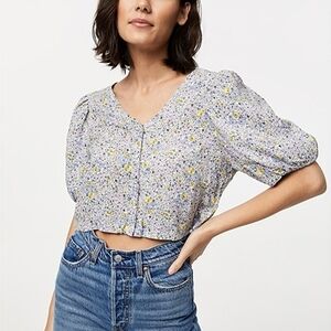 Levi's | Floral Puff Sleeve Crop Top - White and Yellow S
